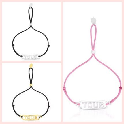 Silver TOUS Black nylon Bracelet with silver Logo