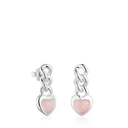 SILVER TOUS Short silver chalcedony heart earrings Bold pattern