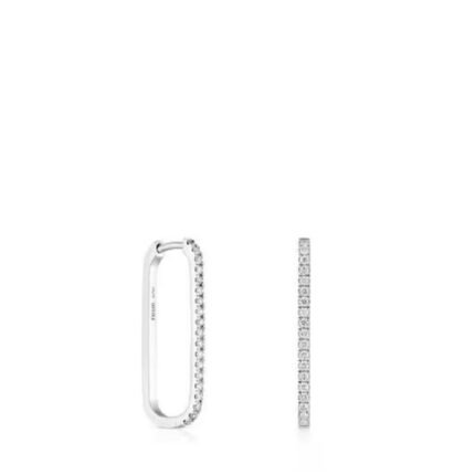 Silver TOUS Long oval hoop Earrings in white gold with diamonds Les Classiques