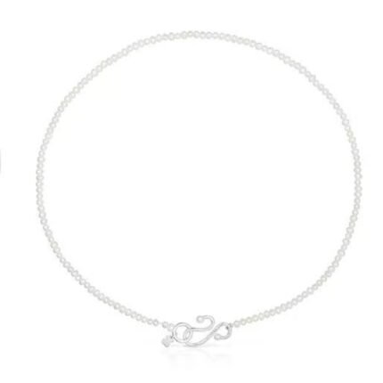 SILVER TOUS Cultured pearl Tsuri Necklace with silver motif