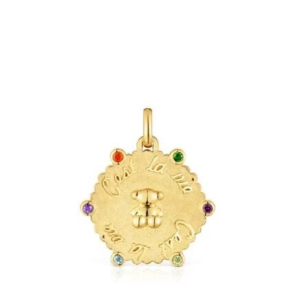 Silver TOUS medium 18kt gold-plated silver bear Pendant with gemstones Sugar Party