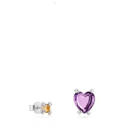 Set of two silver Color Pills Earrings with gemstones.TOUS Silver