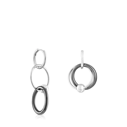 Silver and dark silver plump double hoop earrings.TOUS Silver
