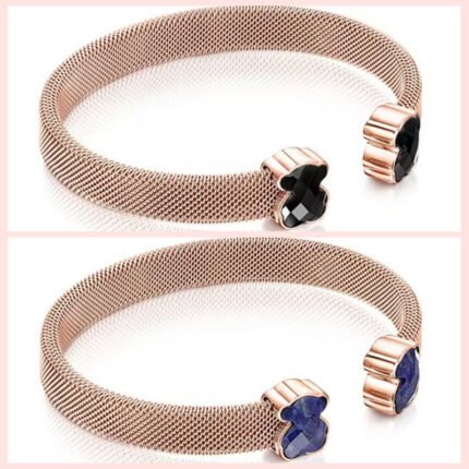 Rose IP Steel Mesh Color Bracelet with Onyx.TOUS silver