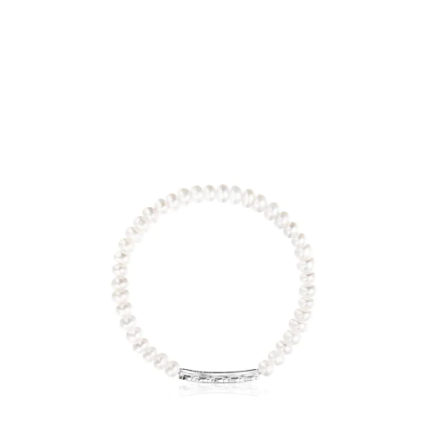 Silver Straight Bracelet with Pearls.TOUS silver