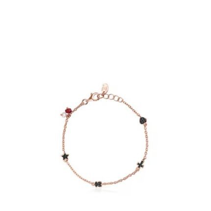 Rose silver and gold plated pattern bracelet with spinels, rubies and pearls.TOUS Silver