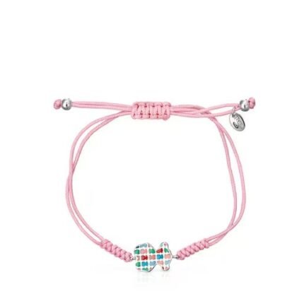 Tartan Bracelet in Silver with pink Cord.TOUS Silver